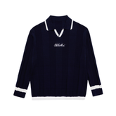 W _ (NAVY) V-Tipped Varsity Knit Pullover (6128002)