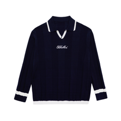 W _ (NAVY) V-Tipped Varsity Knit Pullover (6128002)