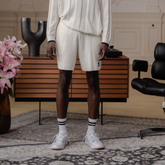 (CREAM) _ KHALHON' PINSTRIPE KNIT SHORTS _ 512800602