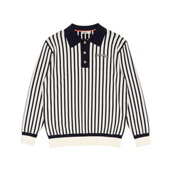 STRIPE POLO SWEATER (OATMEAL)