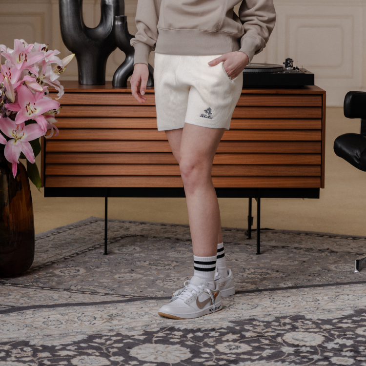 W_ (CREAM) KHALHON' PRINSTRIPE KNIT SHORTS _ 512800602