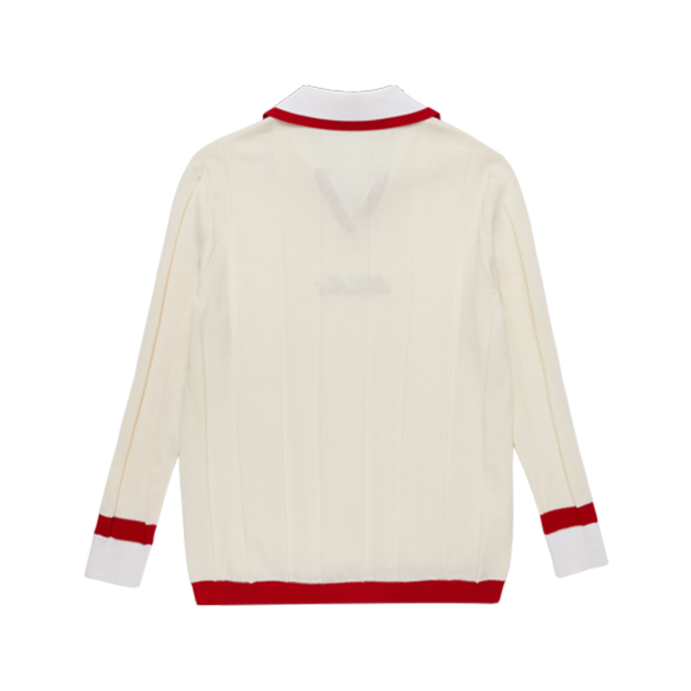 M _ (CREAM) V-Tipped Varsity Knit Pullover (6128002)