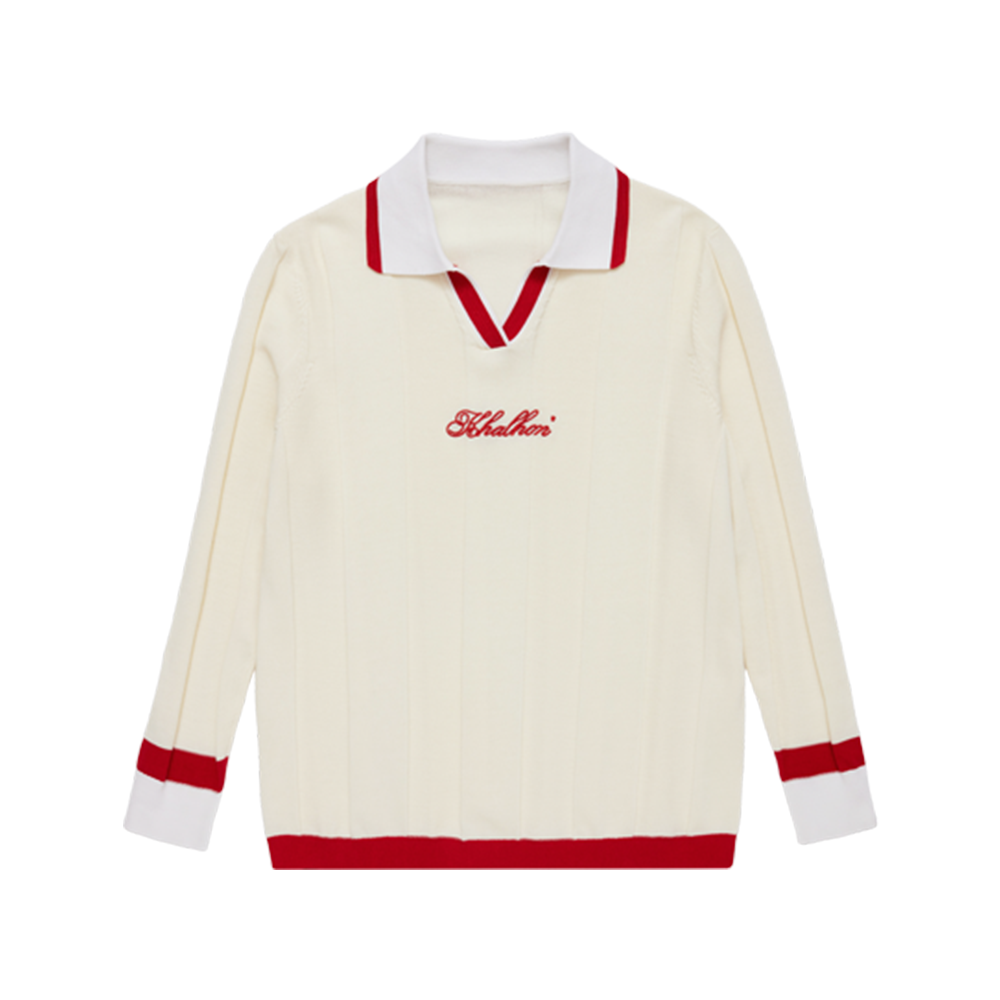 M _ (CREAM) V-Tipped Varsity Knit Pullover (6128002)