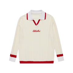 W _ (CREAM) V-Tipped Varsity Knit Pullover (6128002)