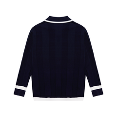 W _ (NAVY) V-Tipped Varsity Knit Pullover (6128002)